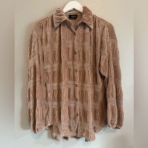 VICI Mauve Pink Smocked Velvet Plissé Button Down Boho Blouse Size XS
